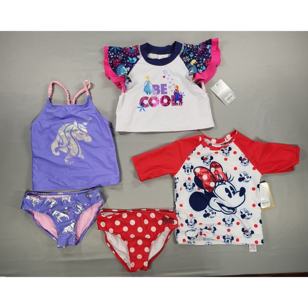 Disney Minnie Frozen Unicorn Swimsuits Lot Of 3 Girls Size 6 /7
